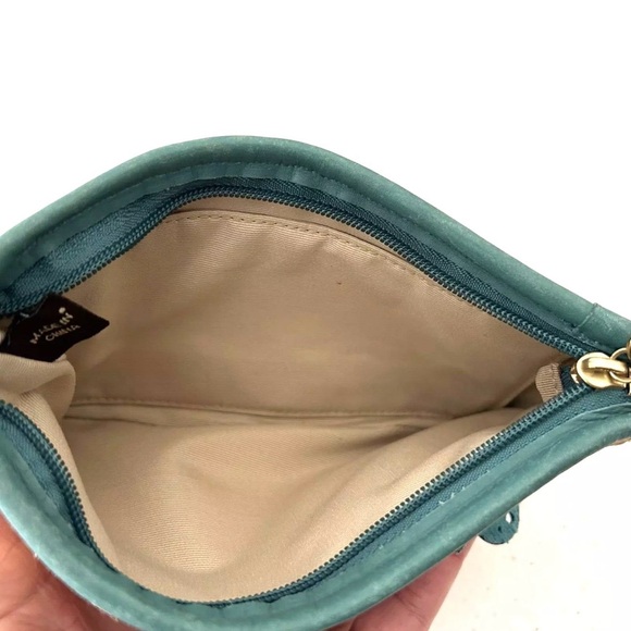 COACH Hampton Natural Straw Medium Wristlet Clutch Teal Flower Appliqué Patch - Picture 9 of 10